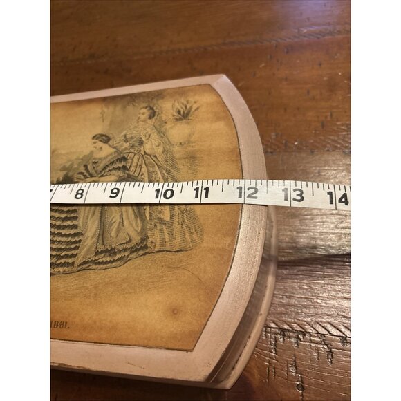 Vintage 1920’s Jewelry Box Wood Godey’s Fashion Label Opens To Vanity Mirror - Picture 10 of 11